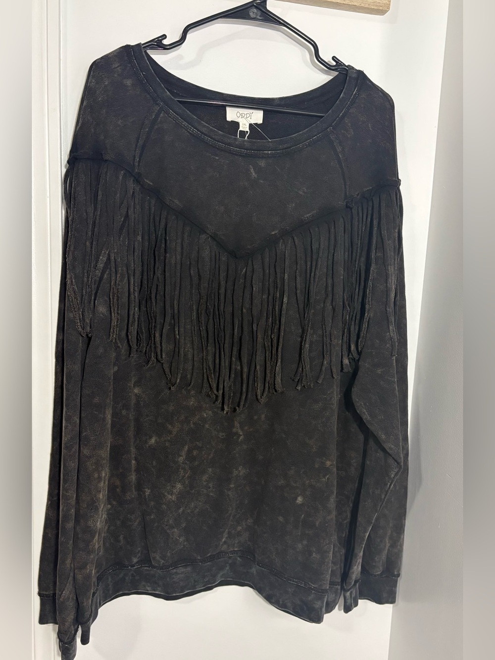 NWT ODDY Washed Black Fringe Pullover Sweatshirt